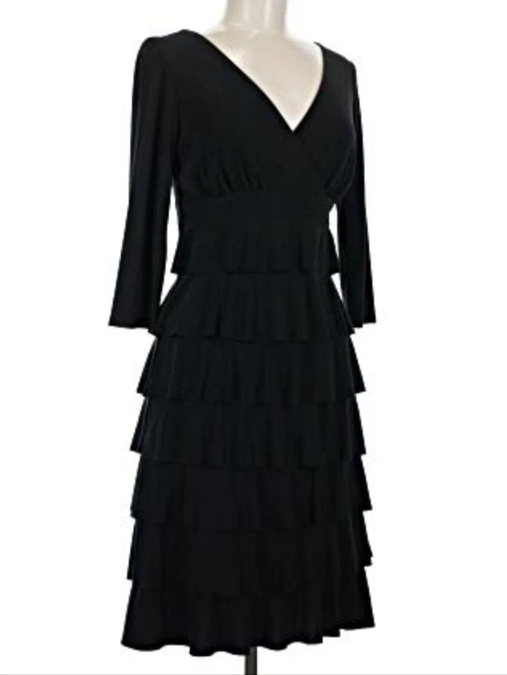 Frank Lyman Classic Black Tiered Ruffle Knee-Length Dress, Size 8